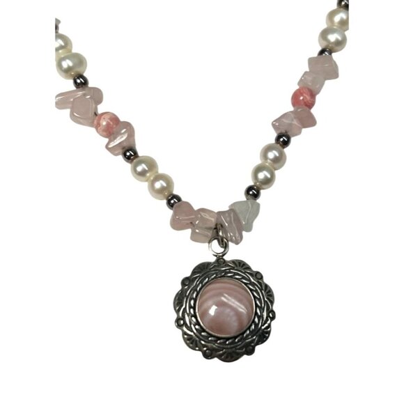 Carolyn Pollack Relios Pink MOP Rose Quartz 925 Necklace American West - Picture 1 of 4